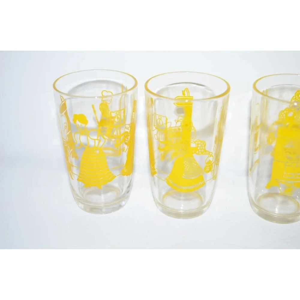 Vtg Swanky‎ Swig Glasses Yellow Bustling Betty Kraft Cheese Spread Hazel Atlas